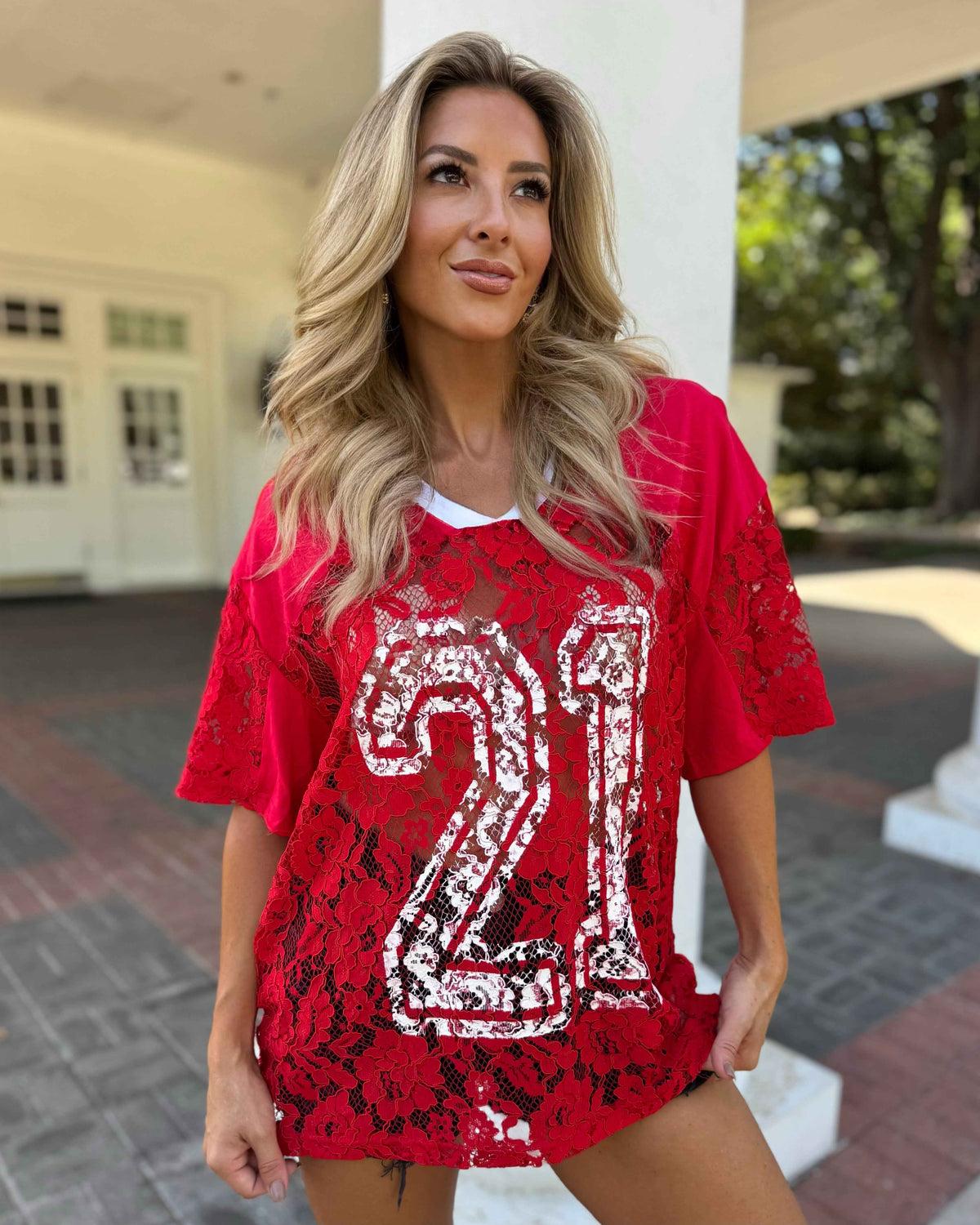 Red Lace Up "21" Jersey