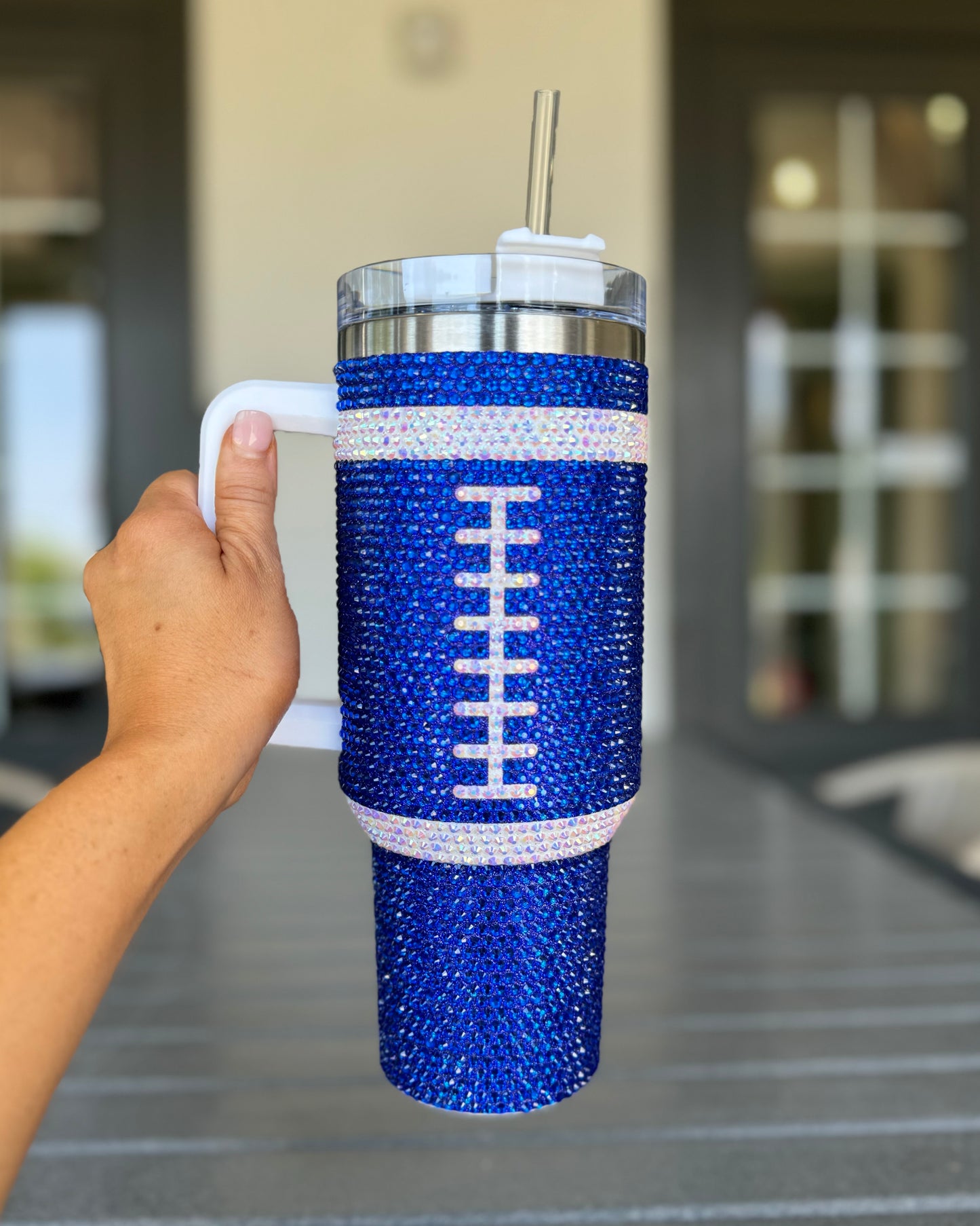 Pre-Order: Crystal BLUE "Team Spirit" FOOTBALL 40 Oz. Tumbler (Ships Approx. 7/15) - Live Love Gameday®