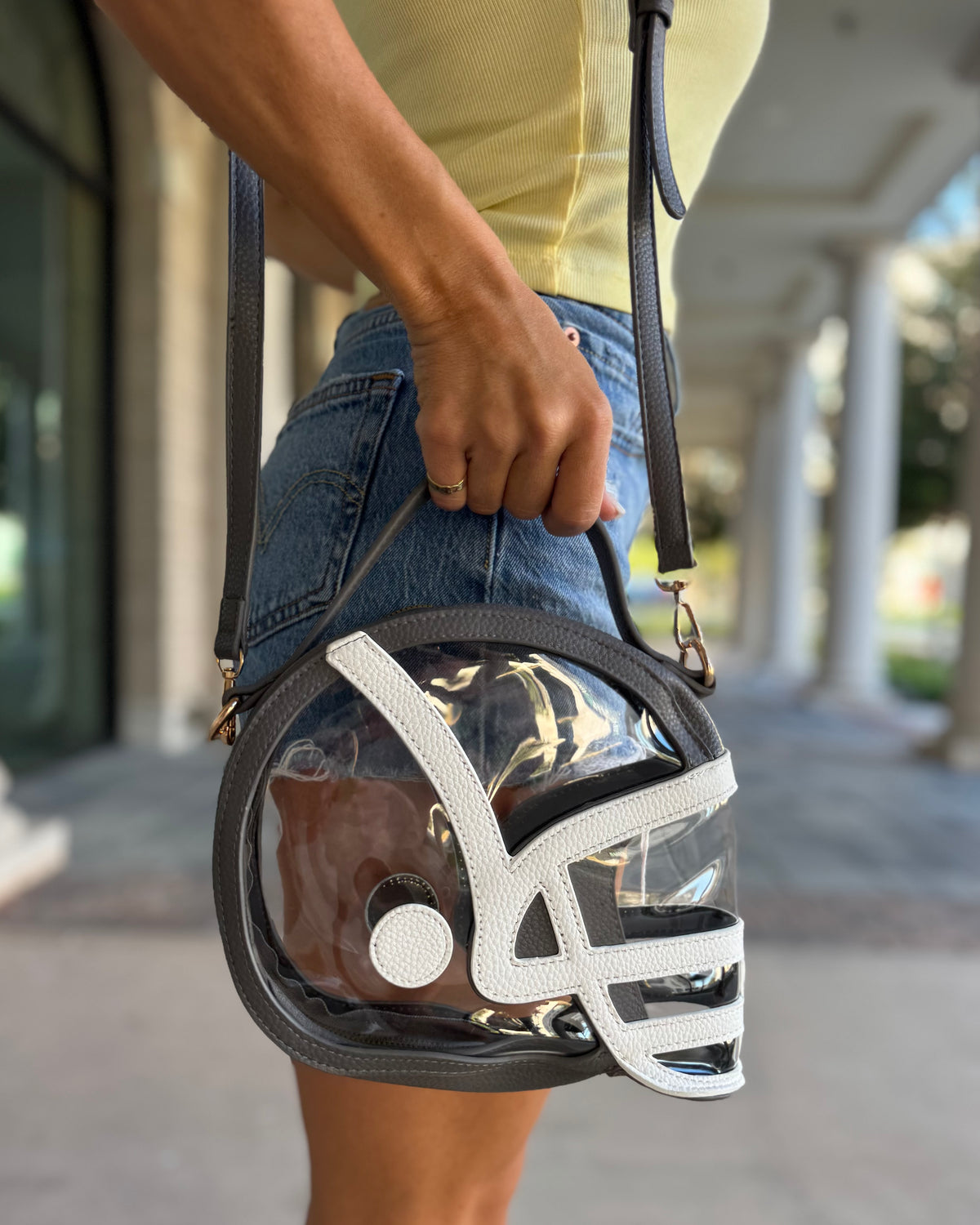 Charcoal Gray Football-Helmet Stadium-Approved Clear Purse