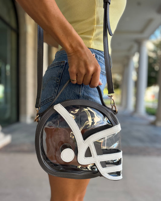 Charcoal Gray Football-Helmet Stadium-Approved Clear Purse