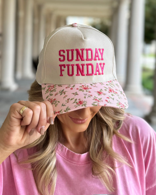 Pink Floral "Sunday Funday" Cap