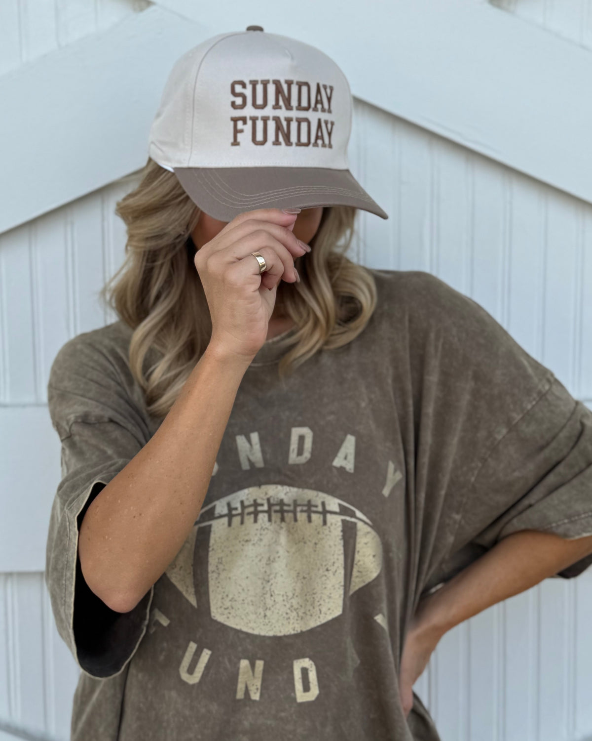 Mocha "Sunday Funday" Oversized Mineral-Washed Football Tee