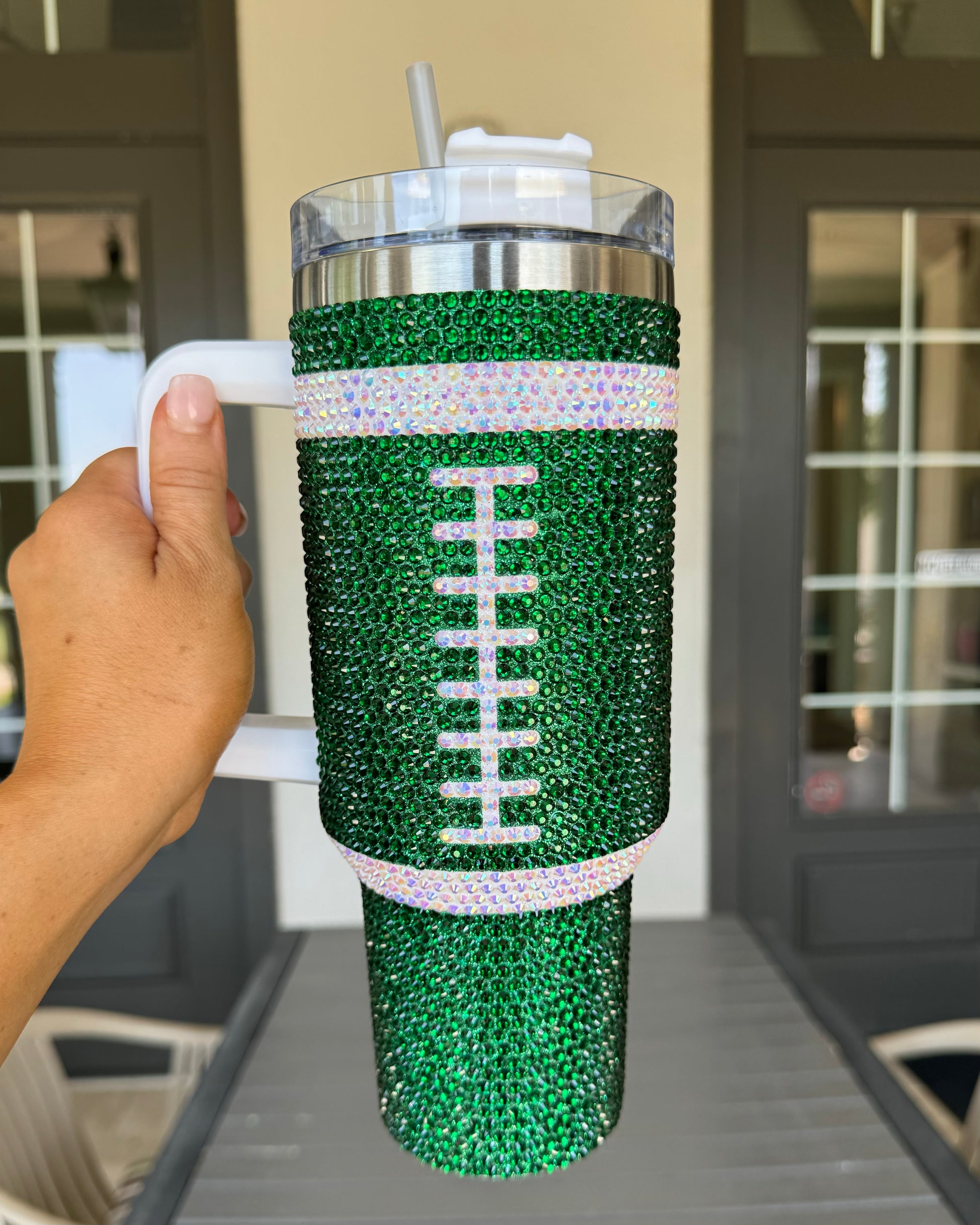 Pre-Order: Crystal GREEN "Team Spirit" FOOTBALL 40 Oz. Tumbler (Ships Approx. 7/15) - Live Love Gameday®