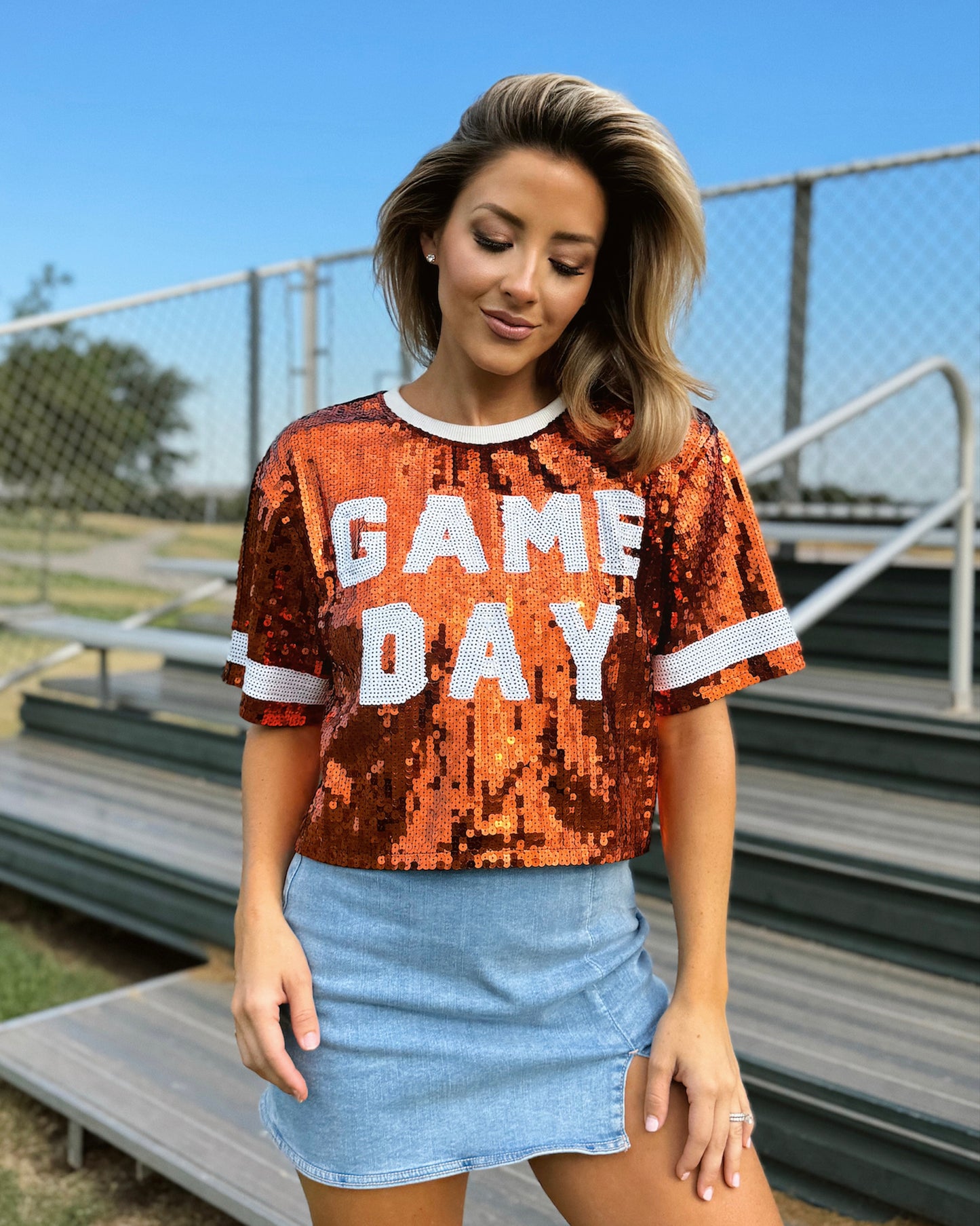 BLACK FRIDAY: Orange “Game Day” Sequin Crop (Ships Approx. 1/15)