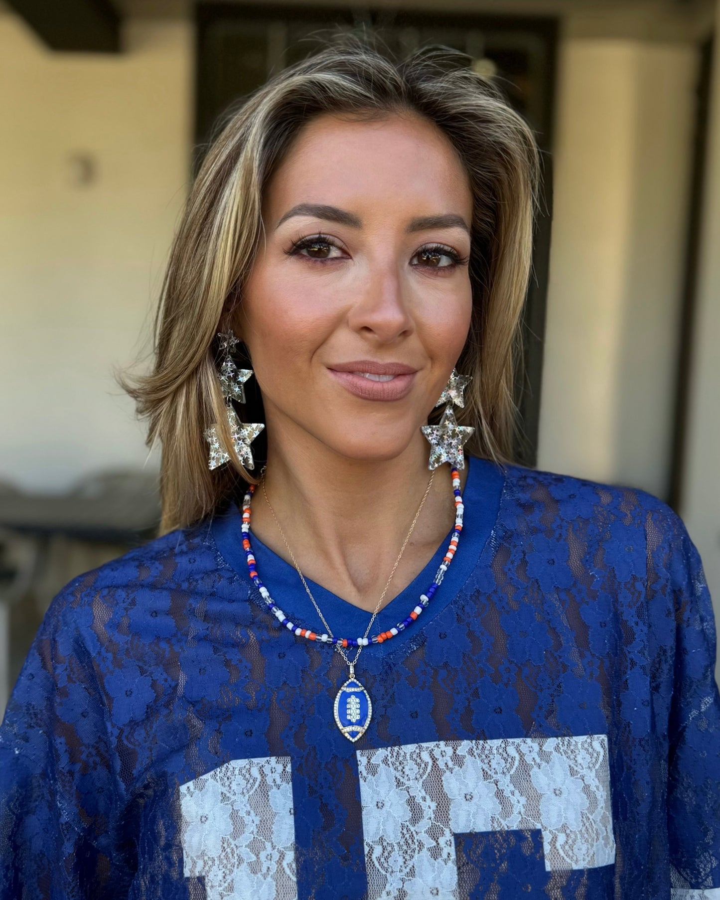 Blue/Orange Sidelines Beaded Necklace