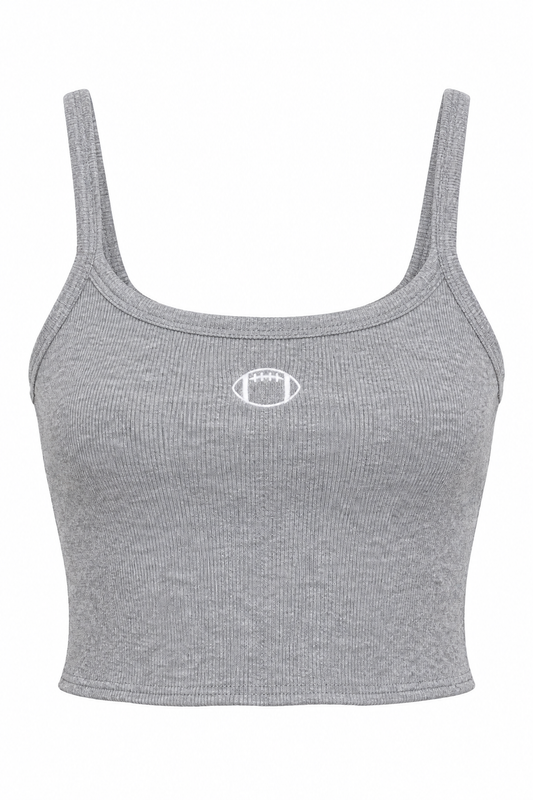Gray Football Embroidered Mini Ribbed Tank