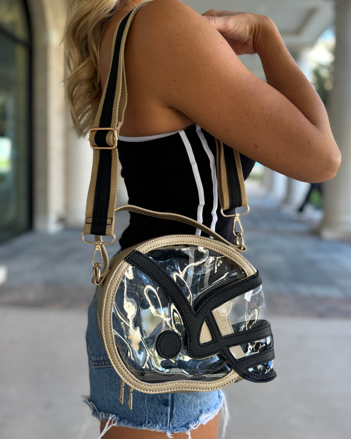 Gold Black Football-Helmet Stadium-Approved Clear Purse