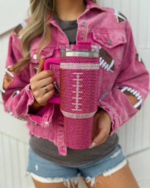Pre-Order: Hot Pink Corduroy Sequin FOOTBALL Jacket (Ships Approx. 6/20) - Live Love Gameday®