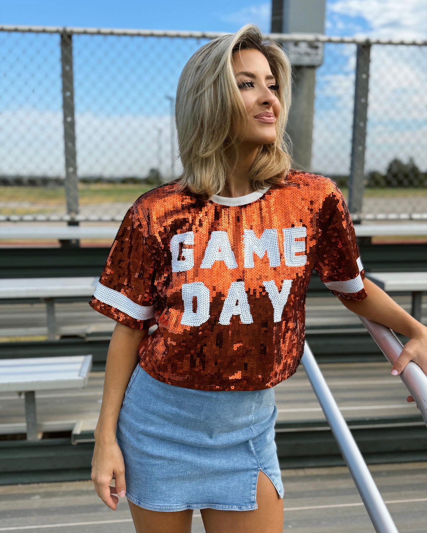 BLACK FRIDAY: Orange “Game Day” Sequin Crop (Ships Approx. 1/15)