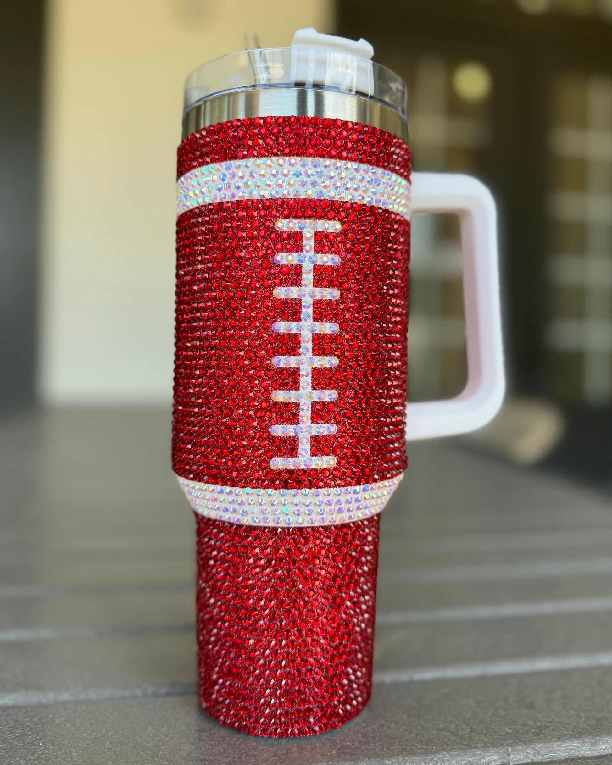 Pre-Order: Crystal RED "Team Spirit" FOOTBALL 40 Oz. Tumbler (Ships Approx. 7/15) - Live Love Gameday®