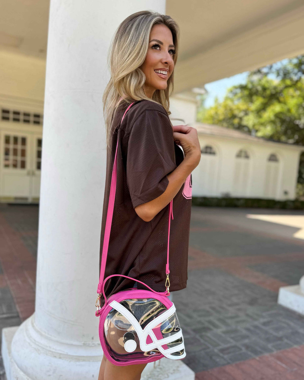 Pink Football-Helmet Stadium-Approved Clear Purse