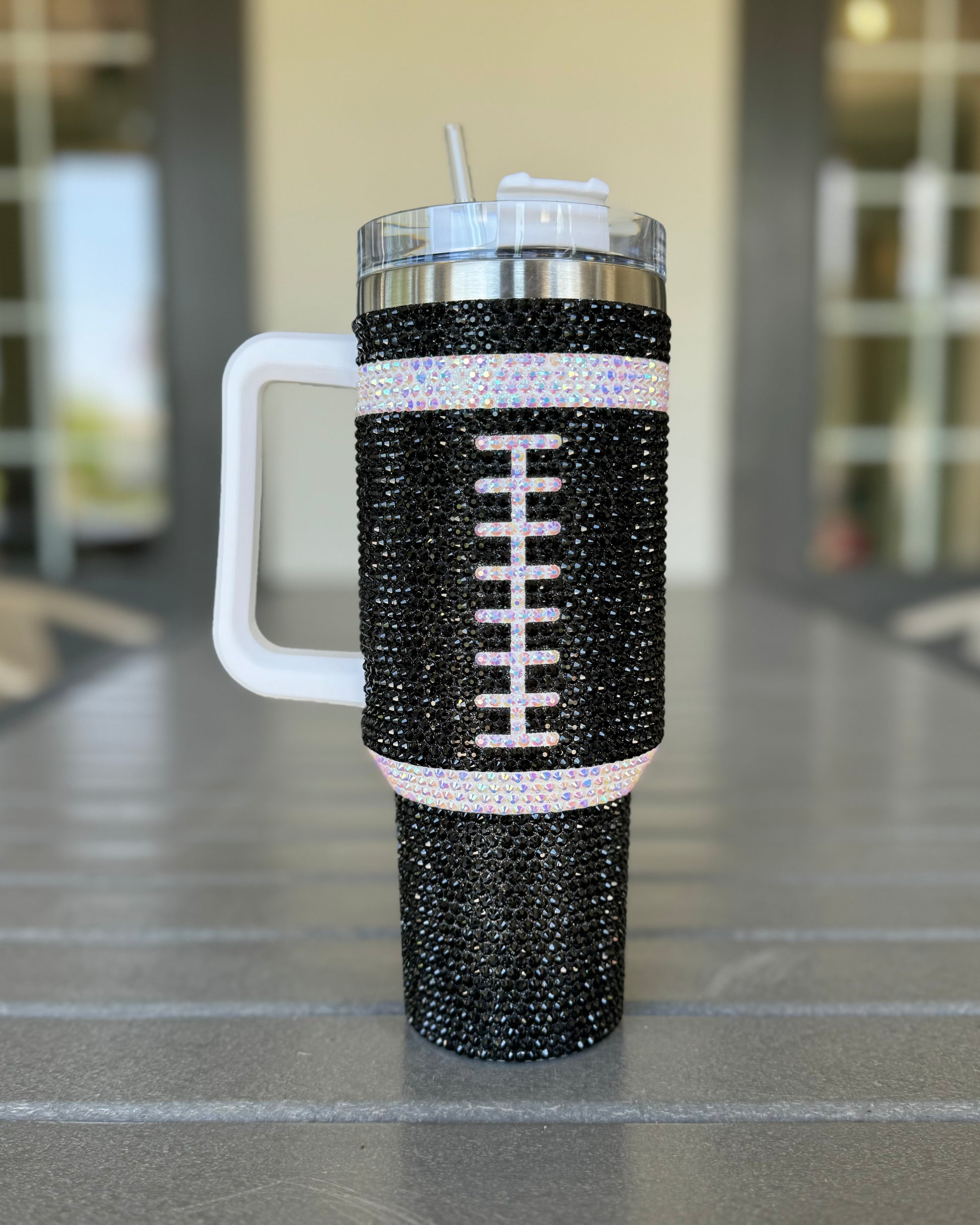 Pre-Order: Crystal BLACK "Team Spirit" FOOTBALL 40 Oz. Tumbler (Ships Approx. 7/15) - Live Love Gameday®