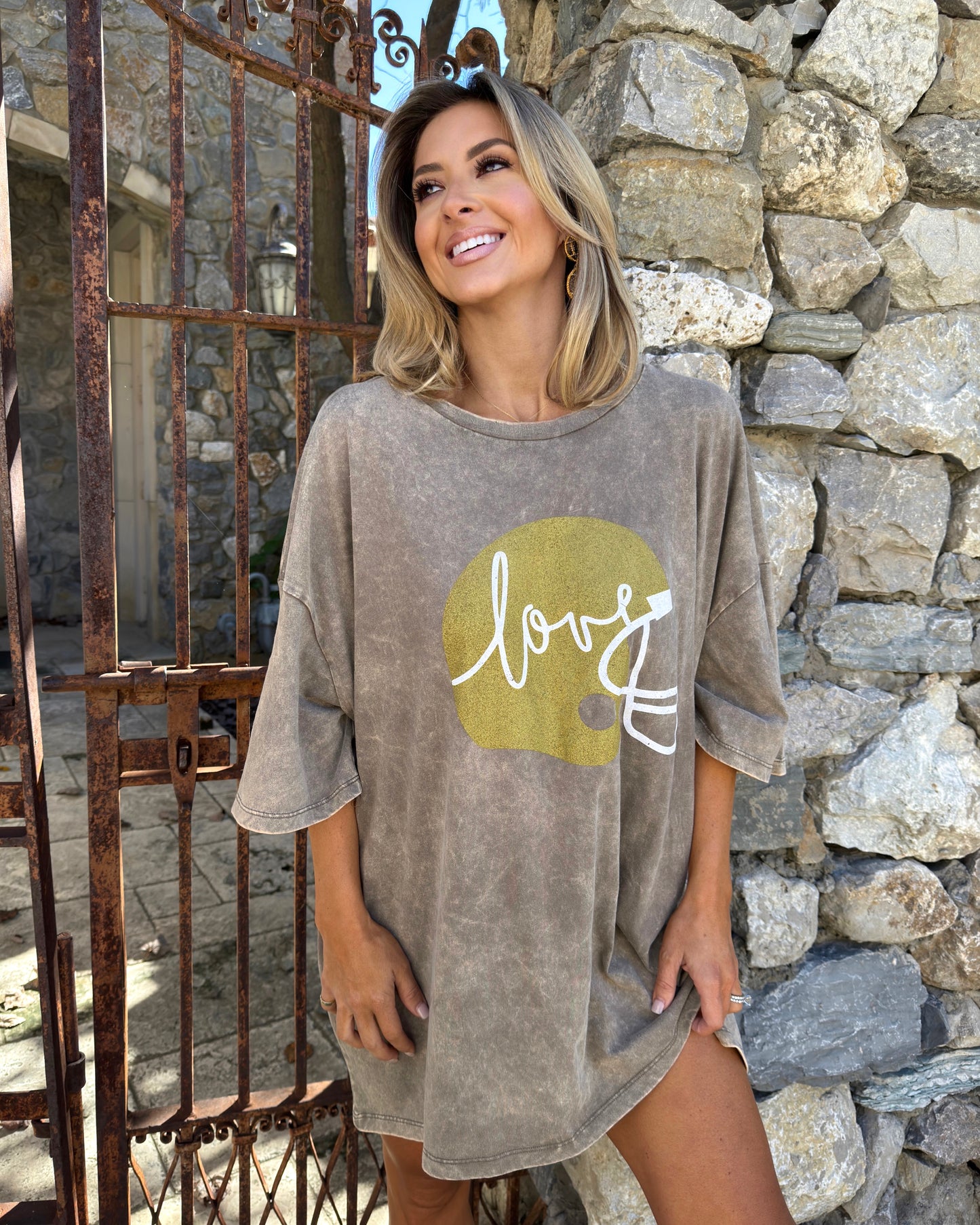 Metallic Gold/Mocha Super Oversized “Football Helmet” Top