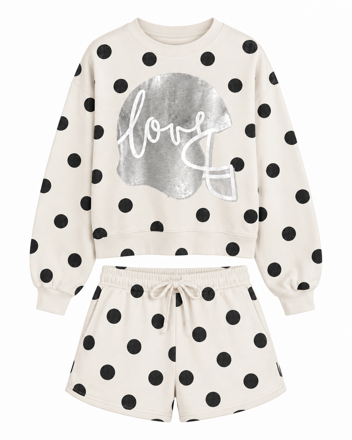 Polka Dot "Football Helmet Love" Pullover + Shorts Set