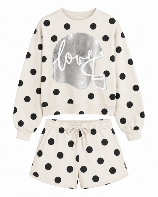 Polka Dot "Football Helmet Love" Pullover + Shorts Set