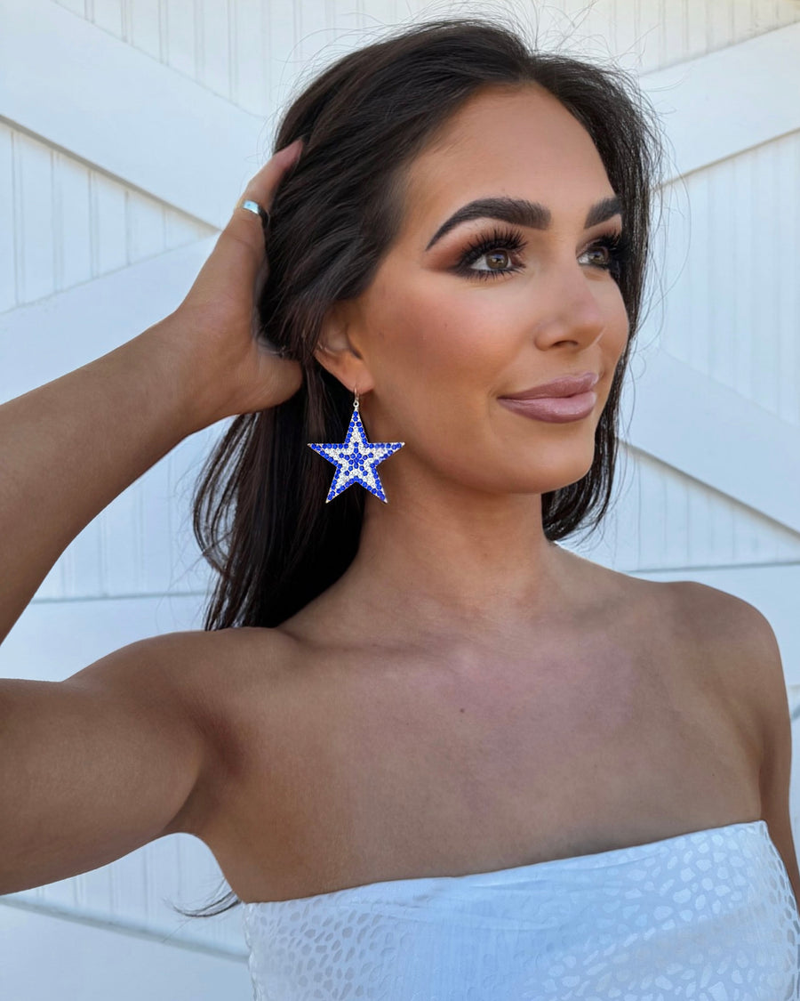 Crystal Blue/Silver Star Earrings - Live Love Gameday®