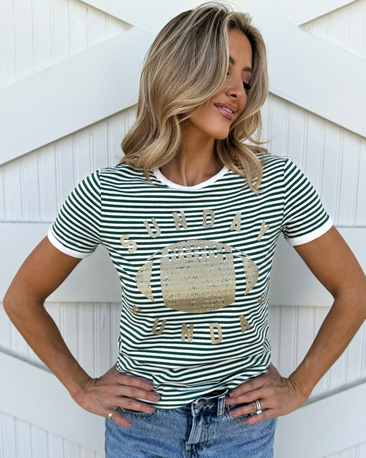 Green Stripe "Sunday Funday" Tee