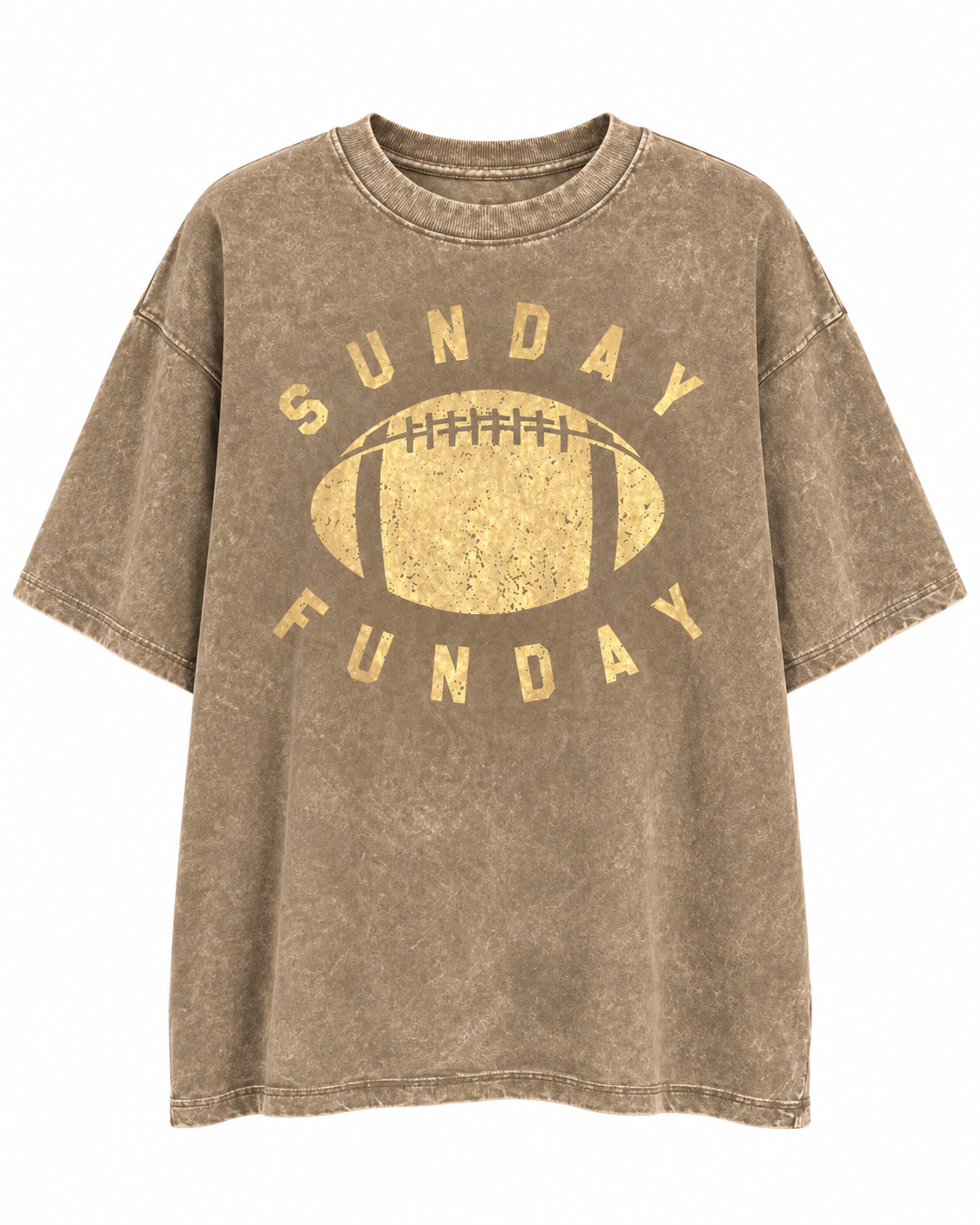 Mocha "Sunday Funday" Oversized Mineral-Washed Football Tee
