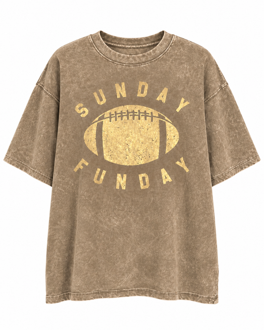 Mocha "Sunday Funday" Oversized Mineral-Washed Football Tee