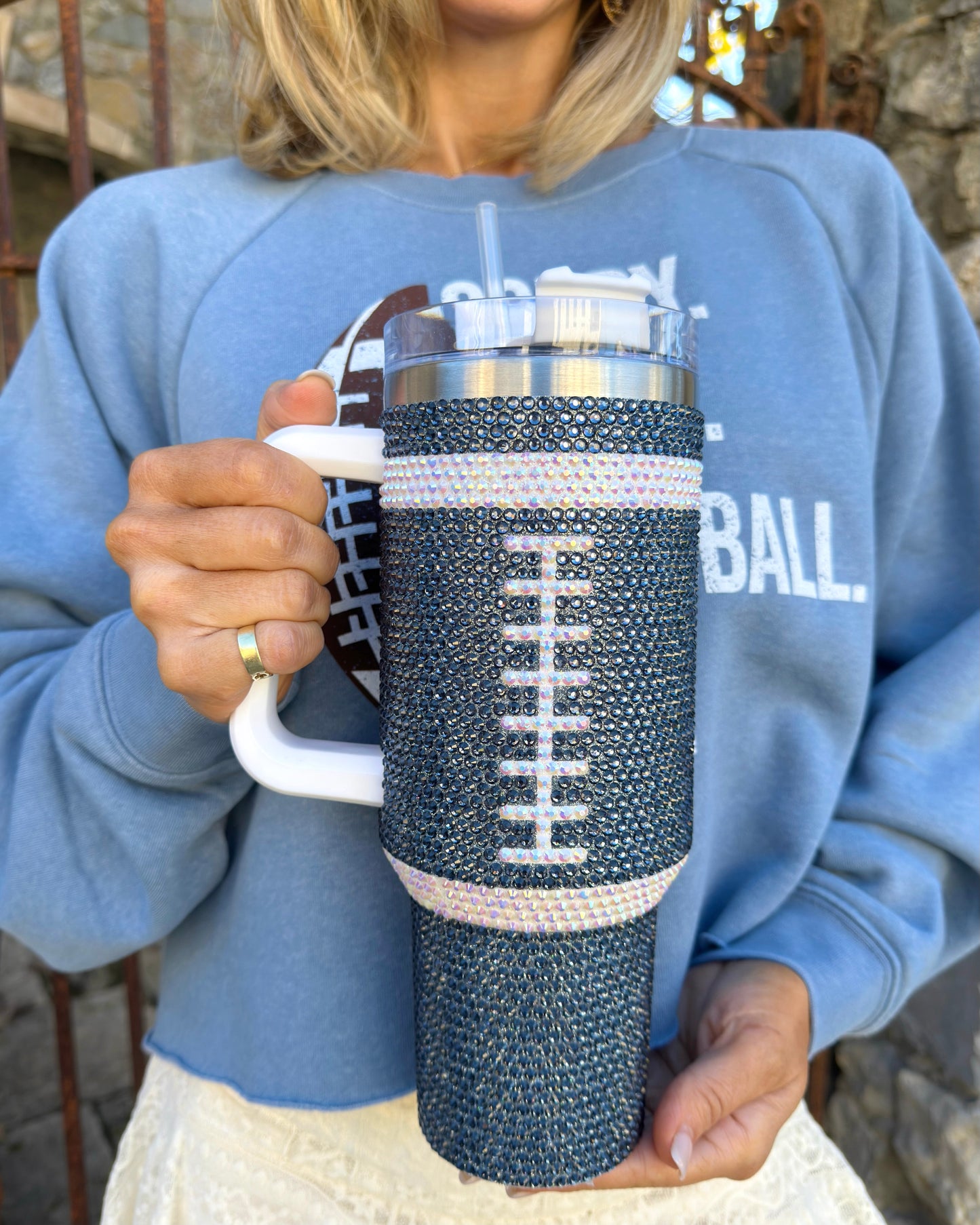 BLACK FRIDAY: Crystal NAVY "Team Spirit" FOOTBALL 40 Oz. Tumbler (Pre-Order Ships Approximately 12/20)