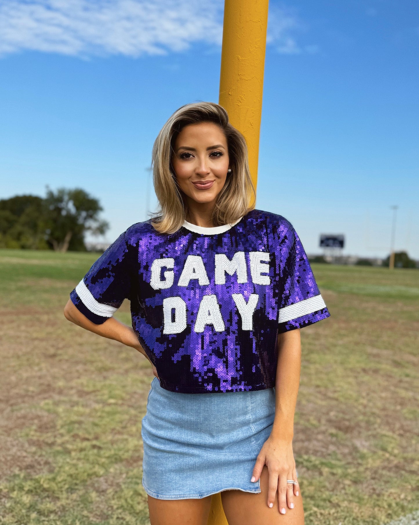 BLACK FRIDAY: Purple “Game Day” Sequin Crop (Ships Approx. 1/15)