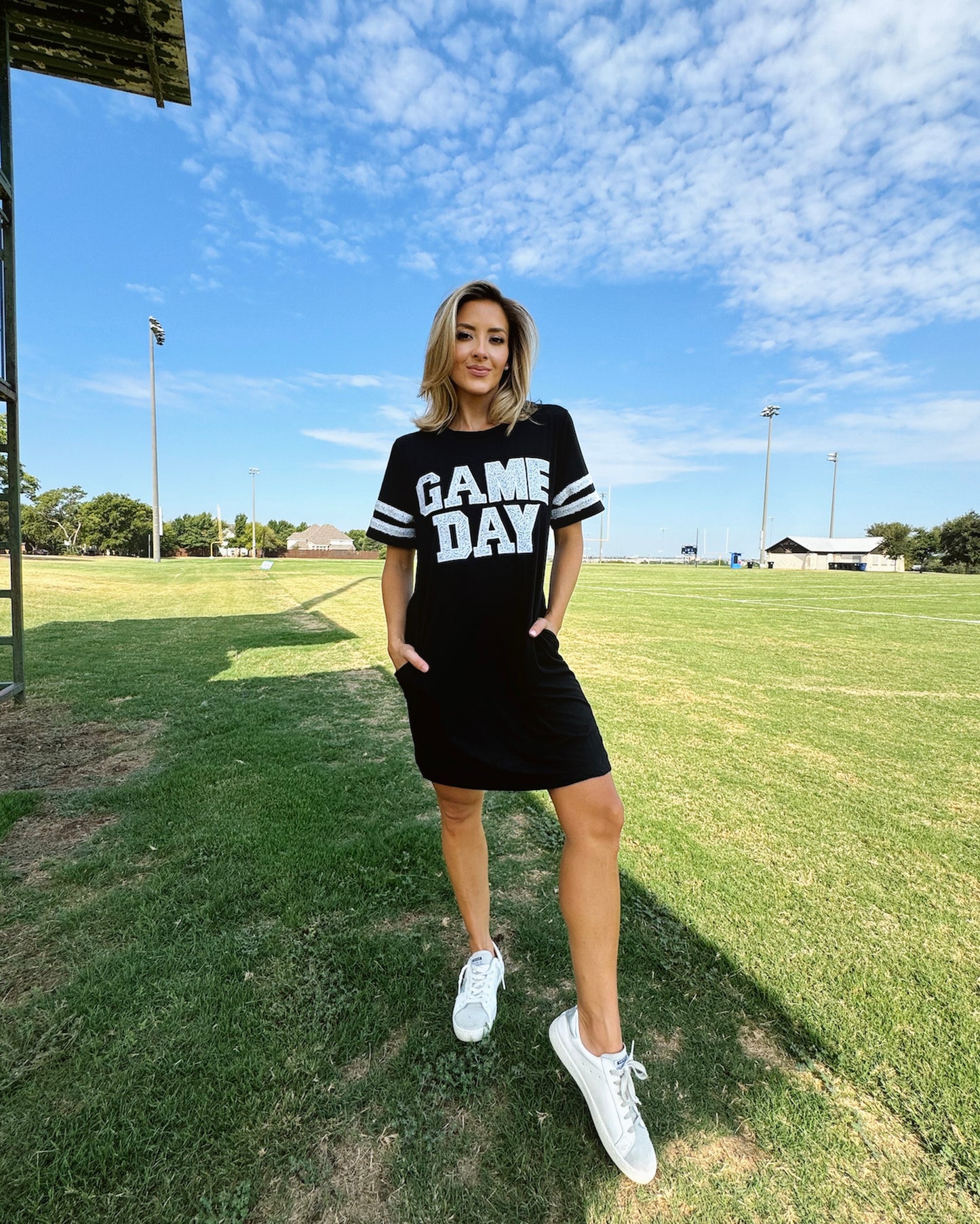 Black Sequin Game Day Dress With Pockets