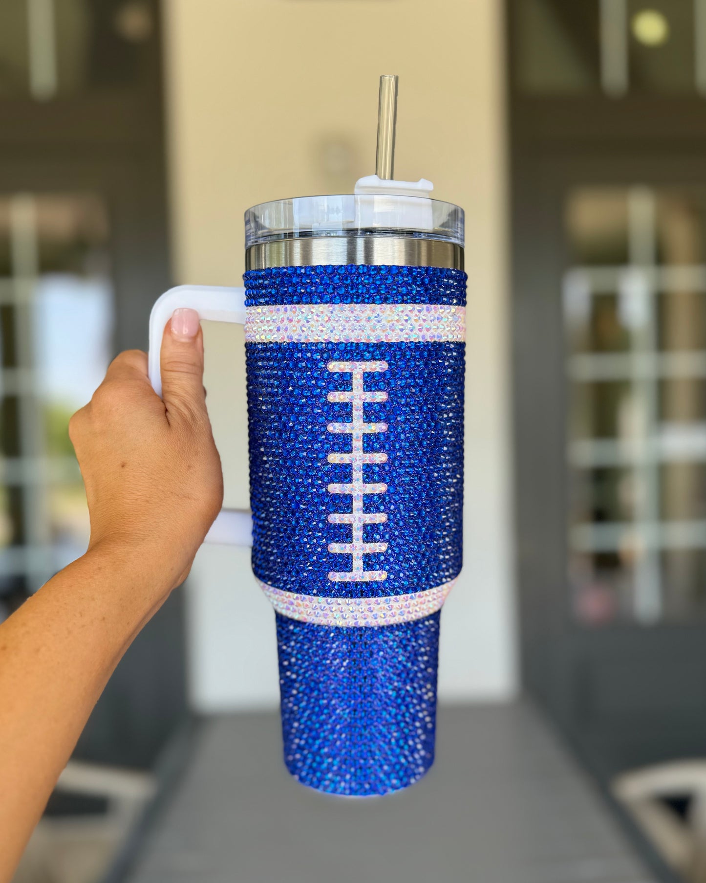 Pre-Order: Crystal BLUE "Team Spirit" FOOTBALL 40 Oz. Tumbler (Ships Approx. 7/15) - Live Love Gameday®