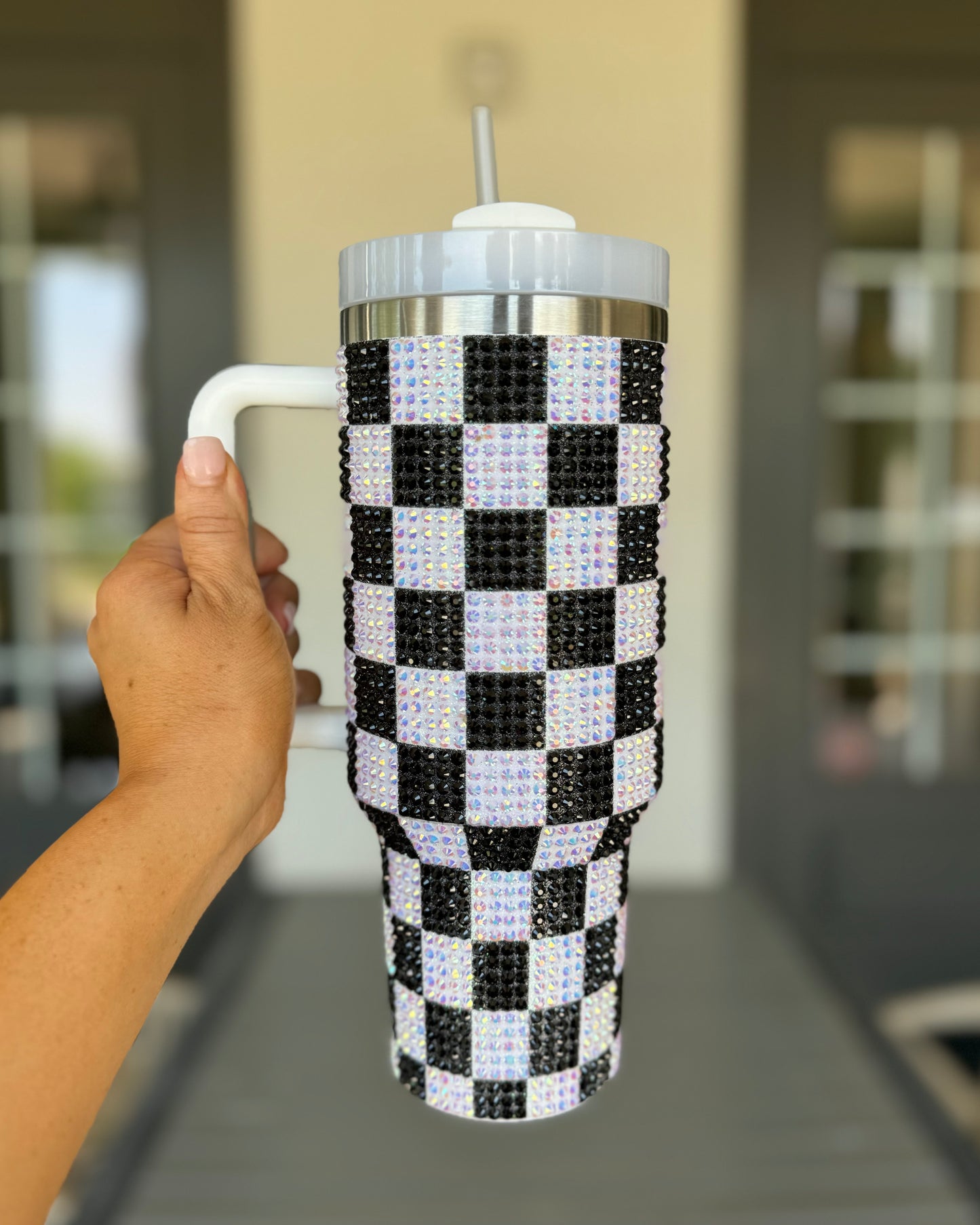 Pre-Order: Crystal Black & White Checkered 40 Oz. Tumbler (Ships Approx. 7/15) - Live Love Gameday®