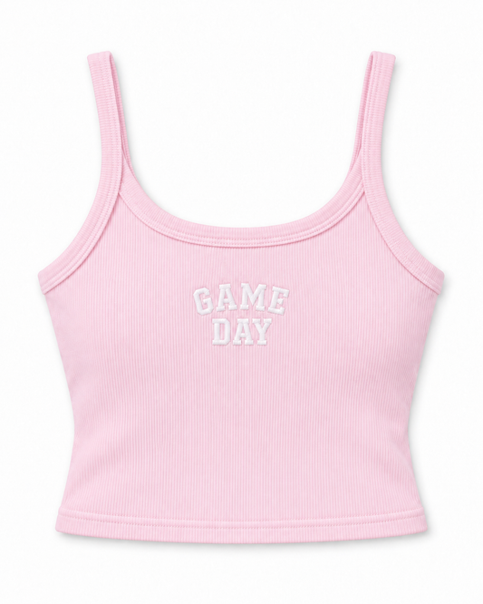 Pink "Game Day" Embroidered Mini Ribbed Tank