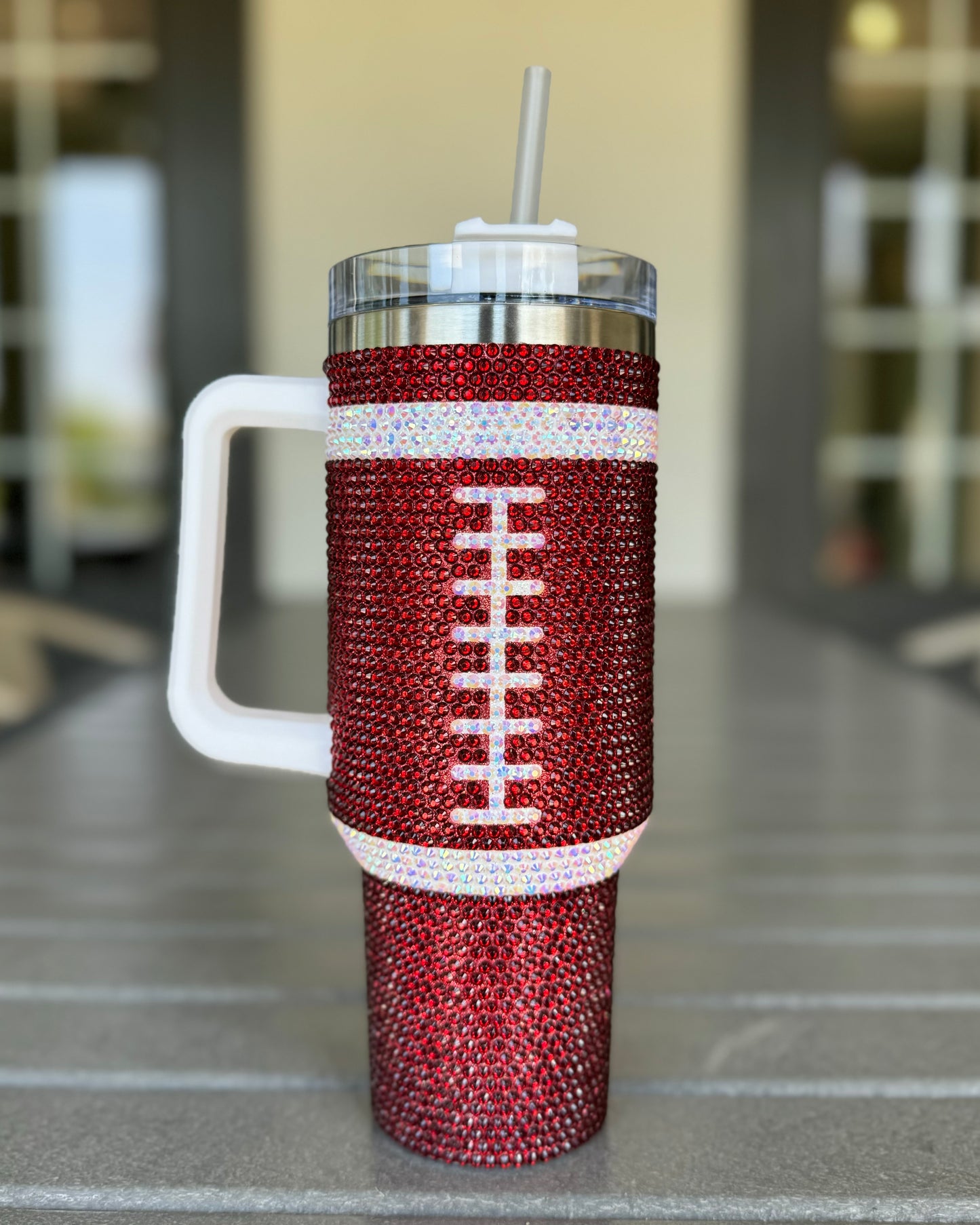 Pre-Order: Crystal BURGUNDY/MAROON "Team Spirit" FOOTBALL 40 Oz. Tumbler (Ships Approx. 7/15) - Live Love Gameday®