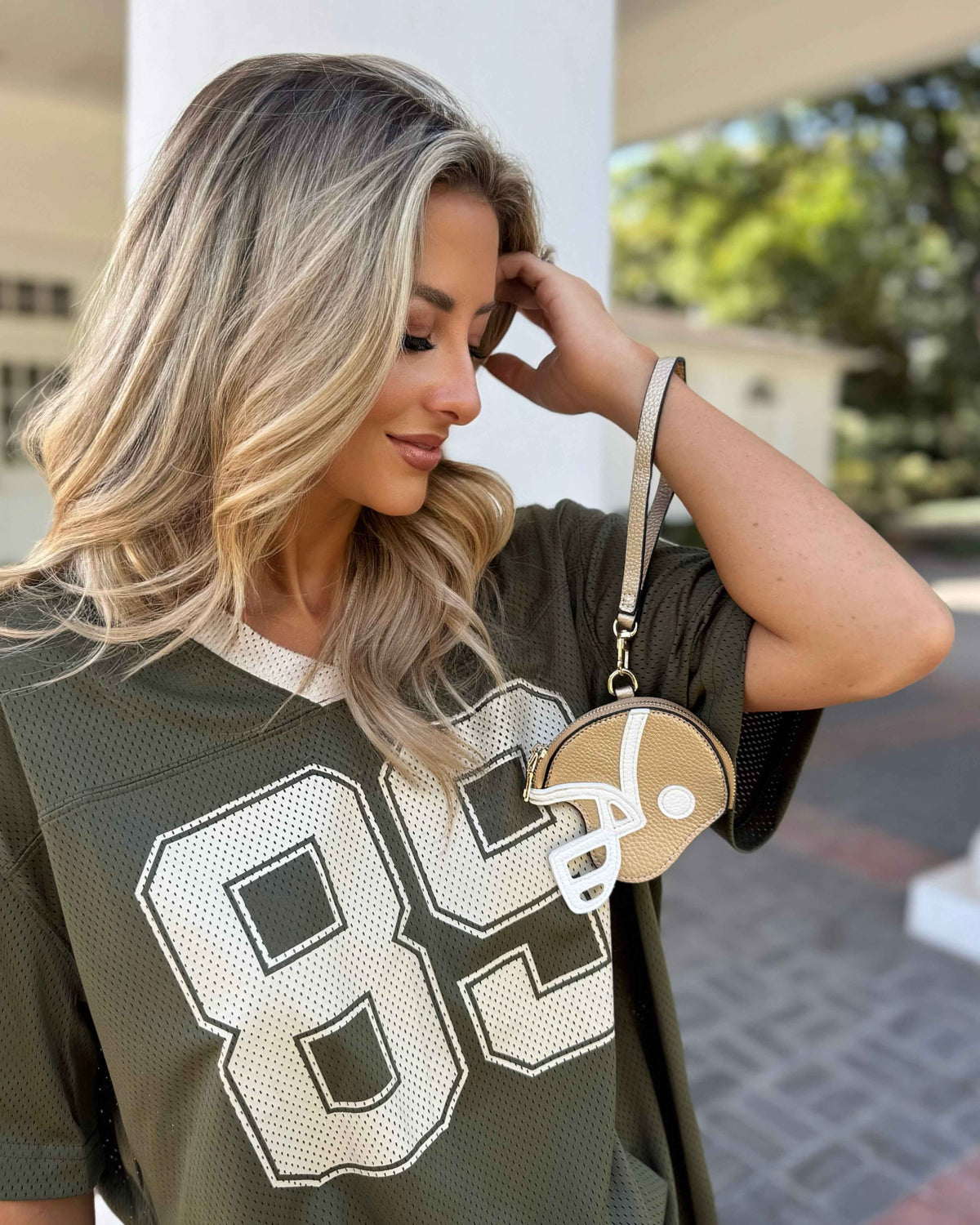Gold Faux Leather Game Day Football-Helmet Coin Purse Wristlet