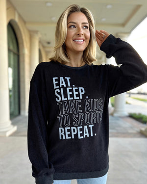 Eat Sleep Take Kids To Sports Black Corded Pullover - Live Love Gameday®