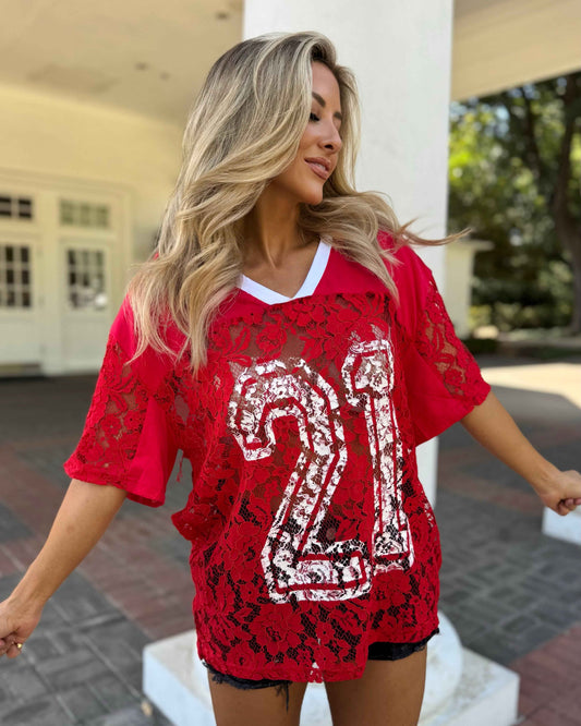 Red Lace Up "21" Jersey
