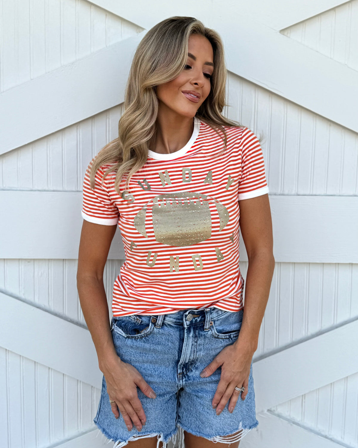 Orange Stripe "Sunday Funday" Tee