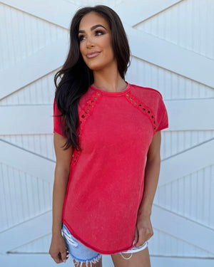 Vintage Red Mineral-Dipped Detailed Top - Live Love Gameday®