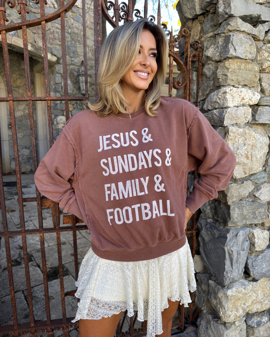 Chestnut Brown “Jesus & Sundays & Family & Football” Lightweight Pullover