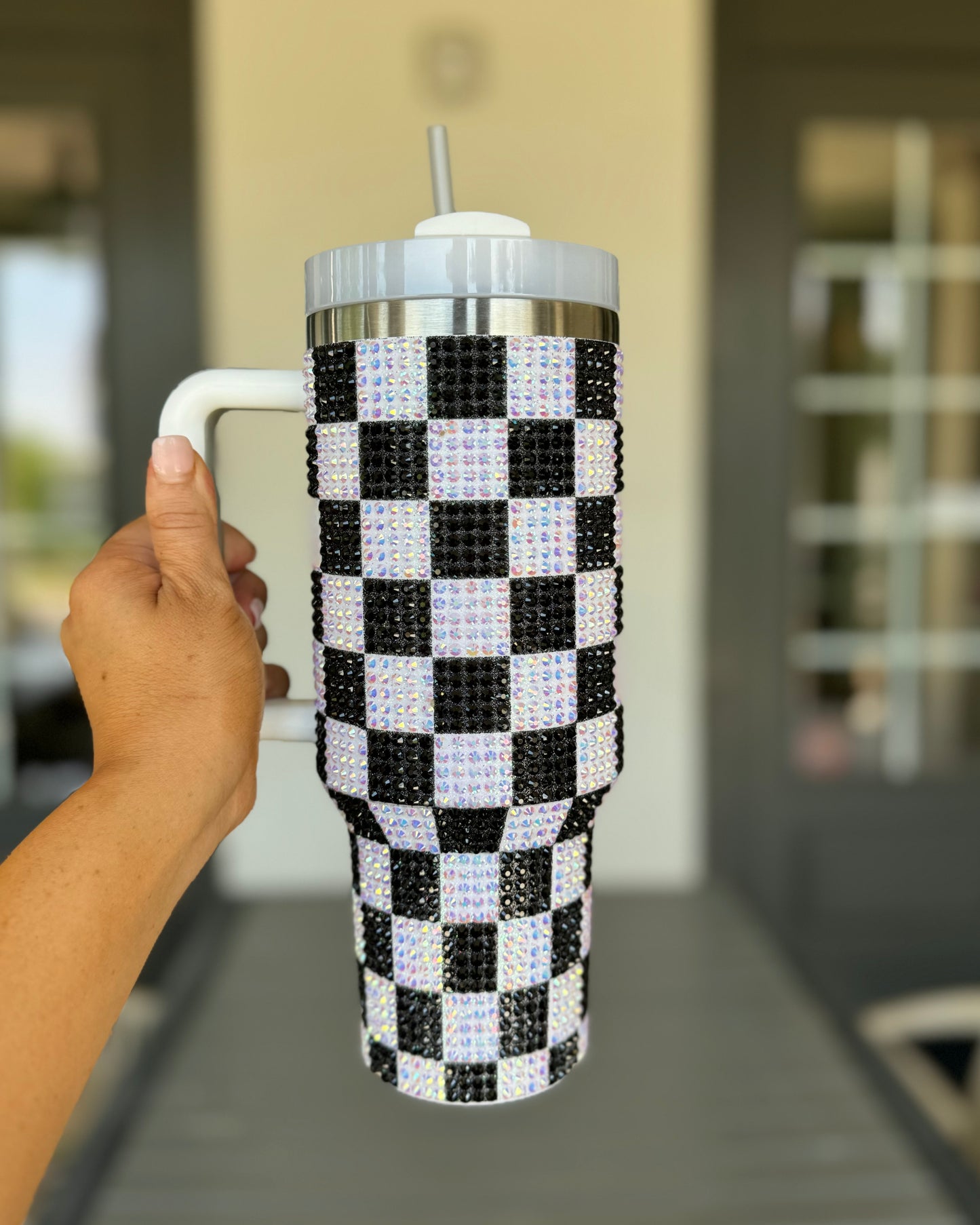 Pre-Order: Crystal Black & White Checkered 40 Oz. Tumbler (Ships Approx. 7/15) - Live Love Gameday®