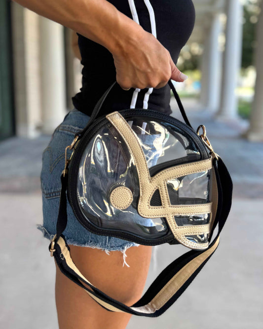 Black Gold Football-Helmet Stadium-Approved Clear Purse