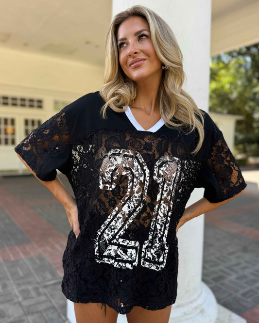 Black Lace Up "21" Jersey