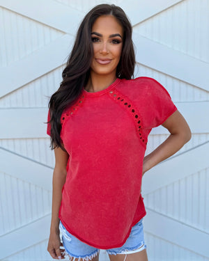 Vintage Red Mineral-Dipped Detailed Top - Live Love Gameday®