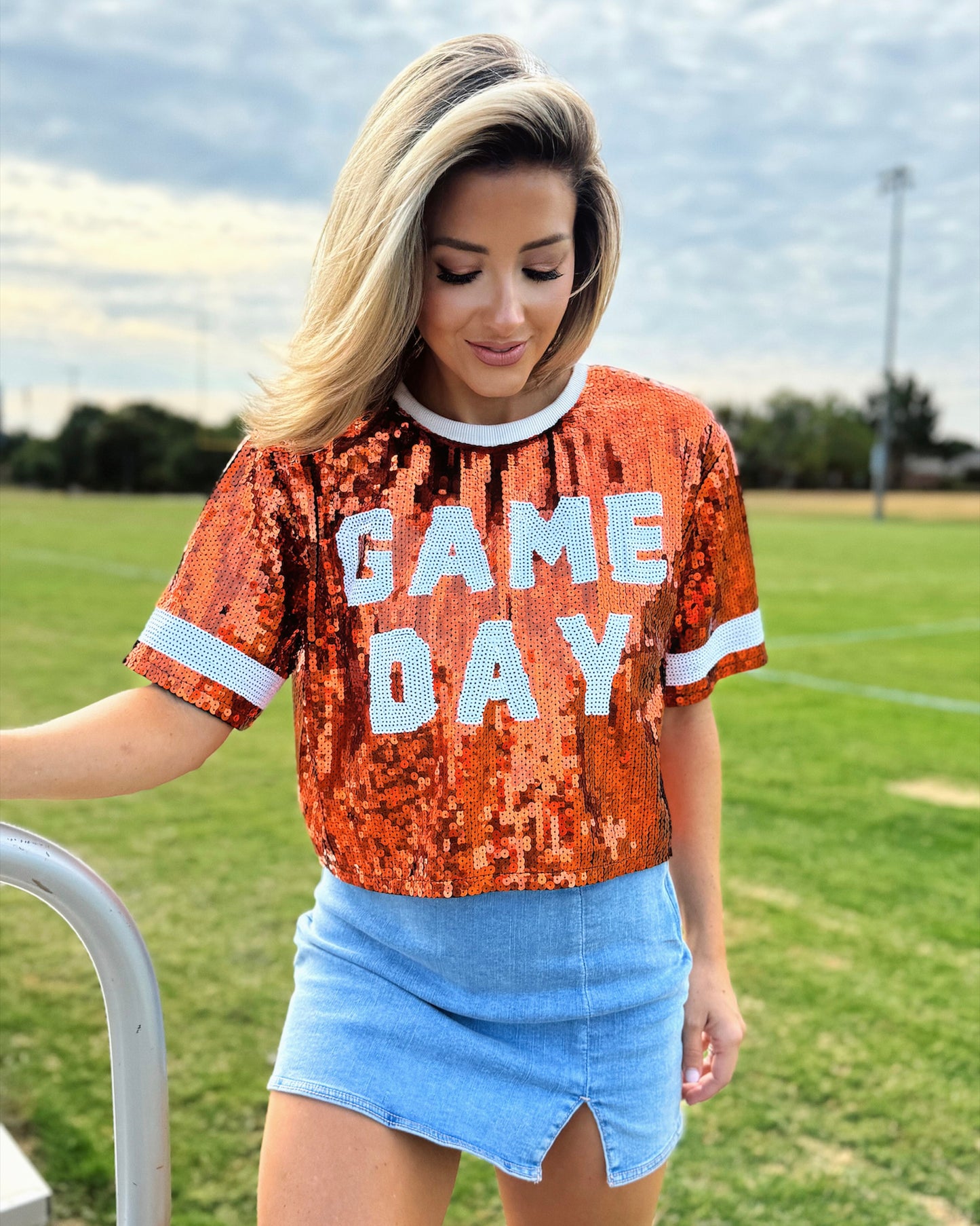 BLACK FRIDAY: Orange “Game Day” Sequin Crop (Ships Approx. 1/15)