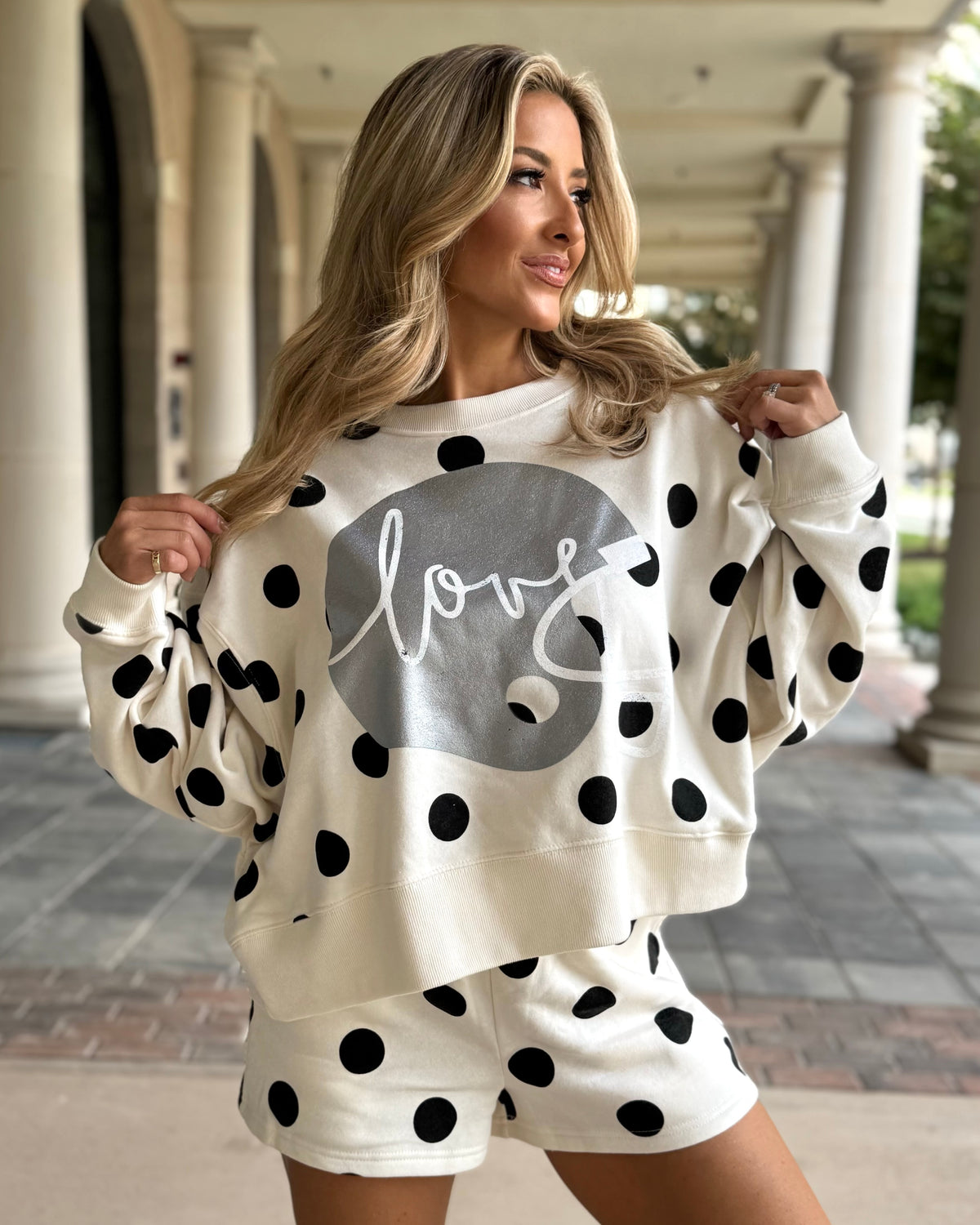 Polka Dot "Football Helmet Love" Pullover + Shorts Set