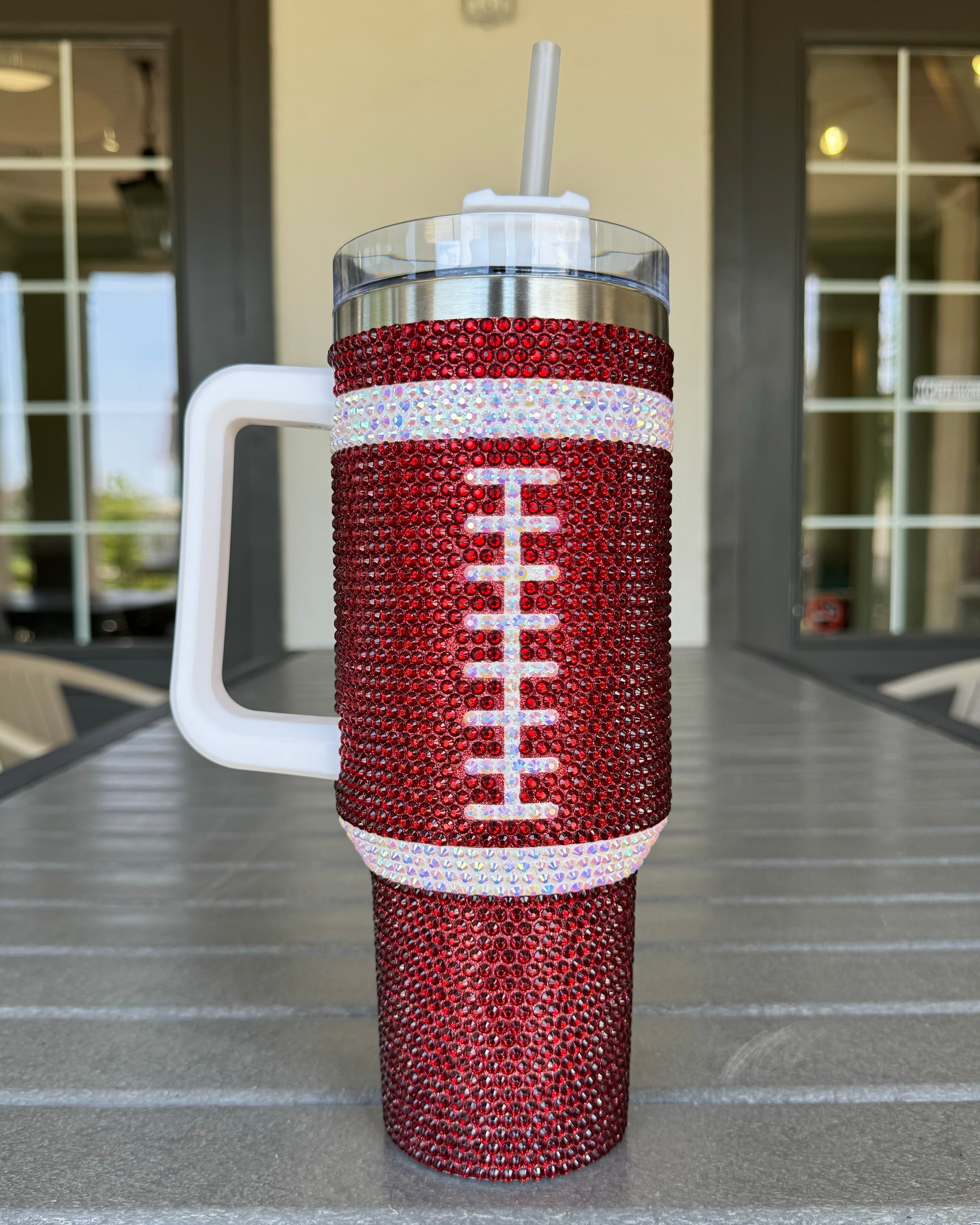 Pre-Order: Crystal BURGUNDY/MAROON "Team Spirit" FOOTBALL 40 Oz. Tumbler (Ships Approx. 7/15) - Live Love Gameday®