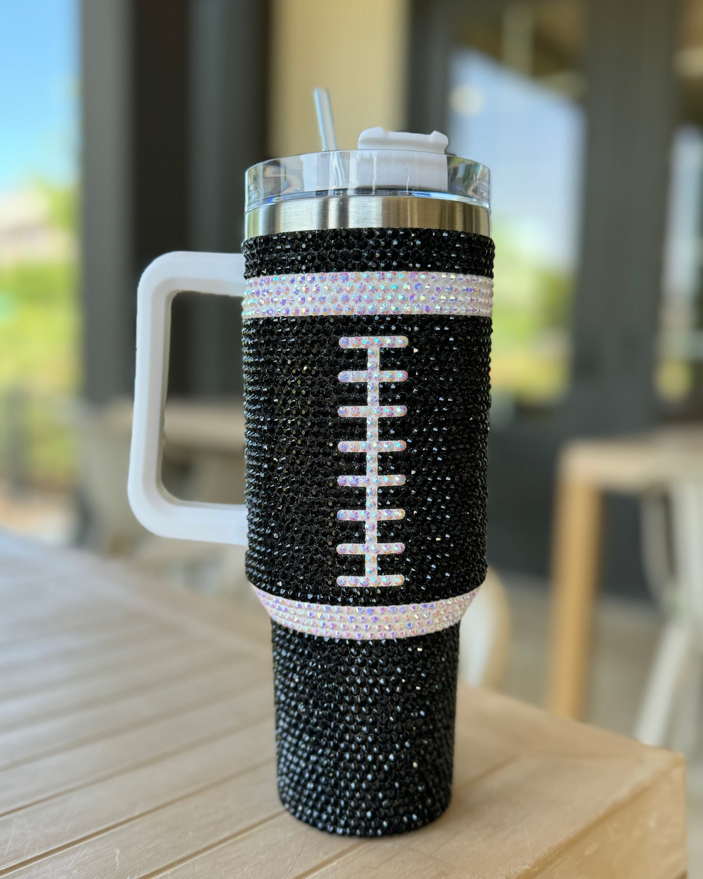 Pre-Order: Crystal BLACK "Team Spirit" FOOTBALL 40 Oz. Tumbler (Ships Approx. 7/15) - Live Love Gameday®