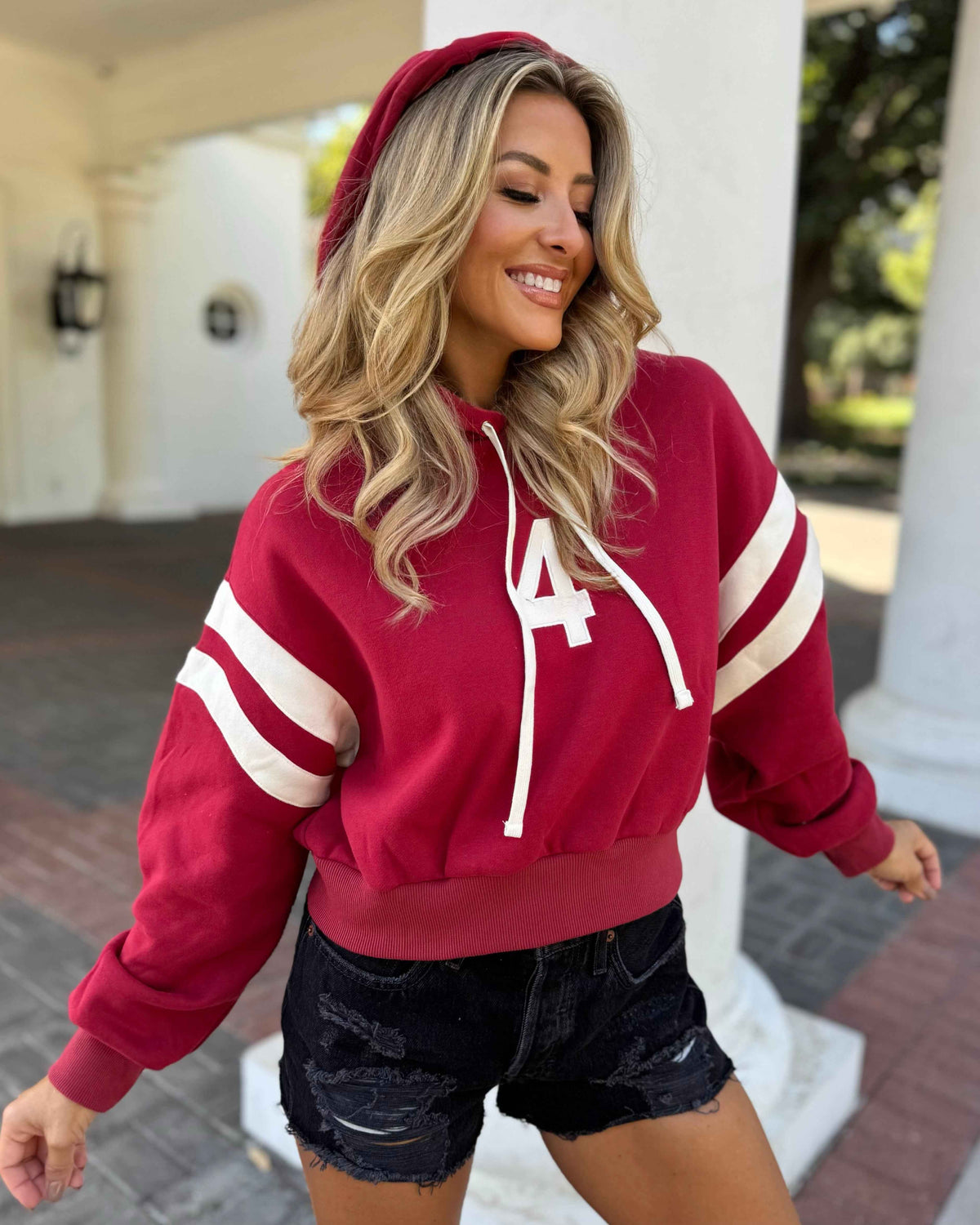Deep Red Fourth Quarter Vintage Cropped Hoodie