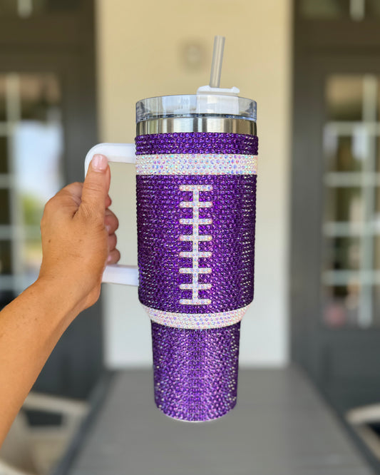 Pre-Order: Crystal PURPLE "Team Spirit" FOOTBALL 40 Oz. Tumbler (Ships Approx. 7/15) - Live Love Gameday®