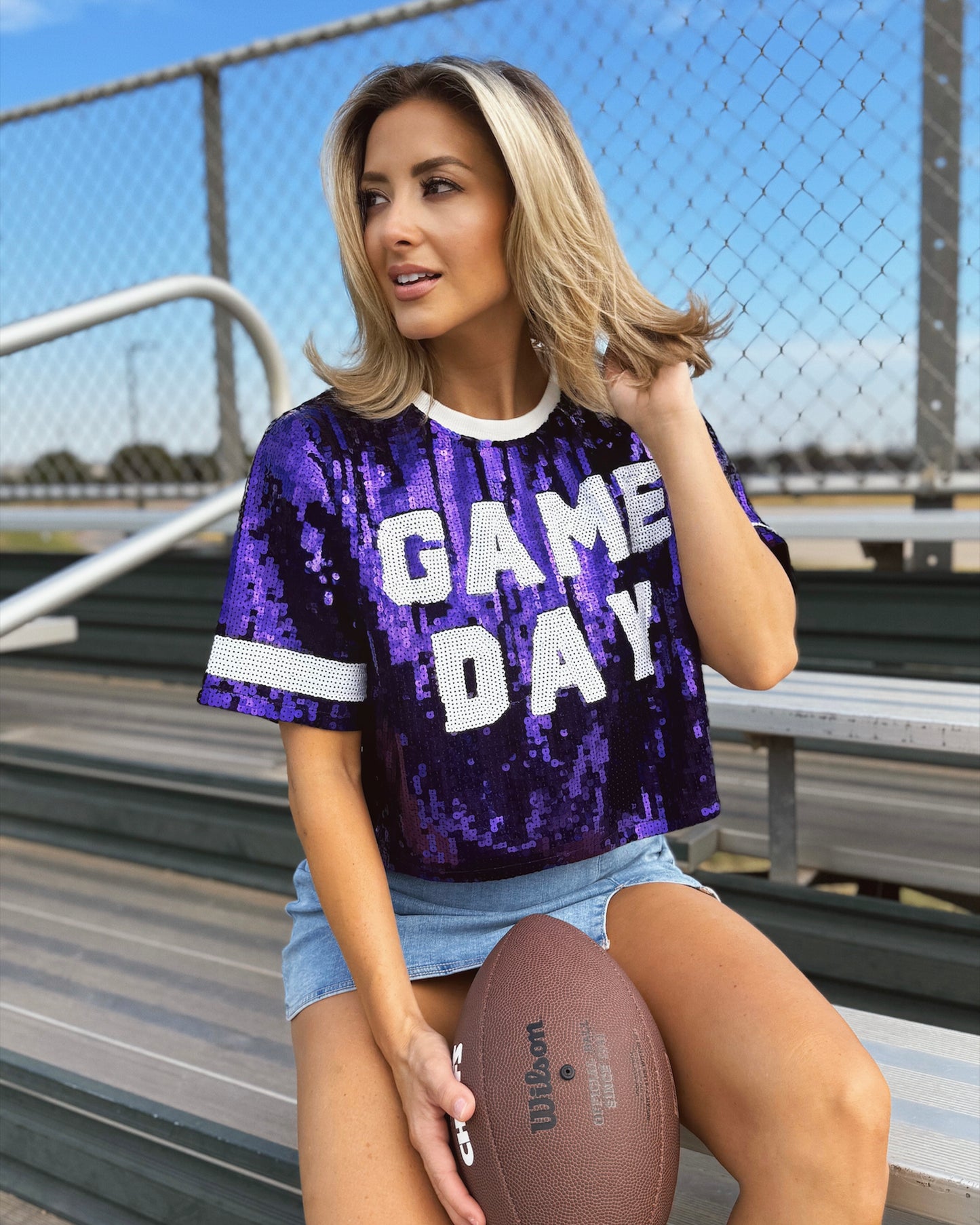 BLACK FRIDAY: Purple “Game Day” Sequin Crop (Ships Approx. 1/15)