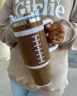 LIMITED EDITION Pink Crystal Football Blinged Out 40 Oz. Tumbler