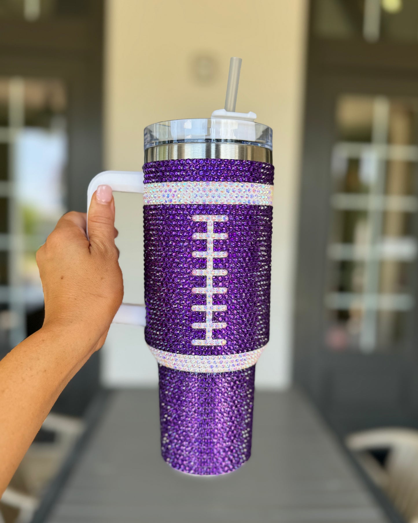 Pre-Order: Crystal PURPLE "Team Spirit" FOOTBALL 40 Oz. Tumbler (Ships Approx. 7/15) - Live Love Gameday®