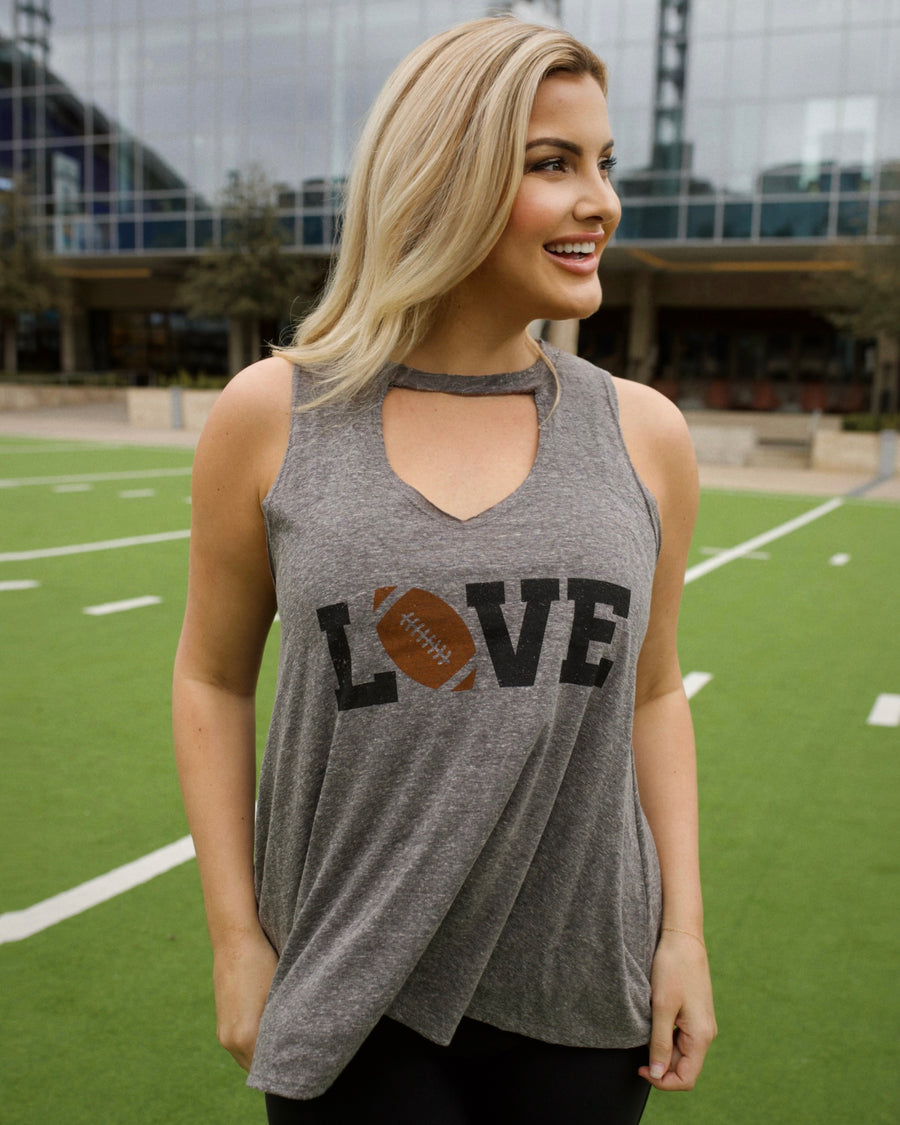 Cut-Out Gray "LOVE "Football Flowy Tank - Live Love Gameday®